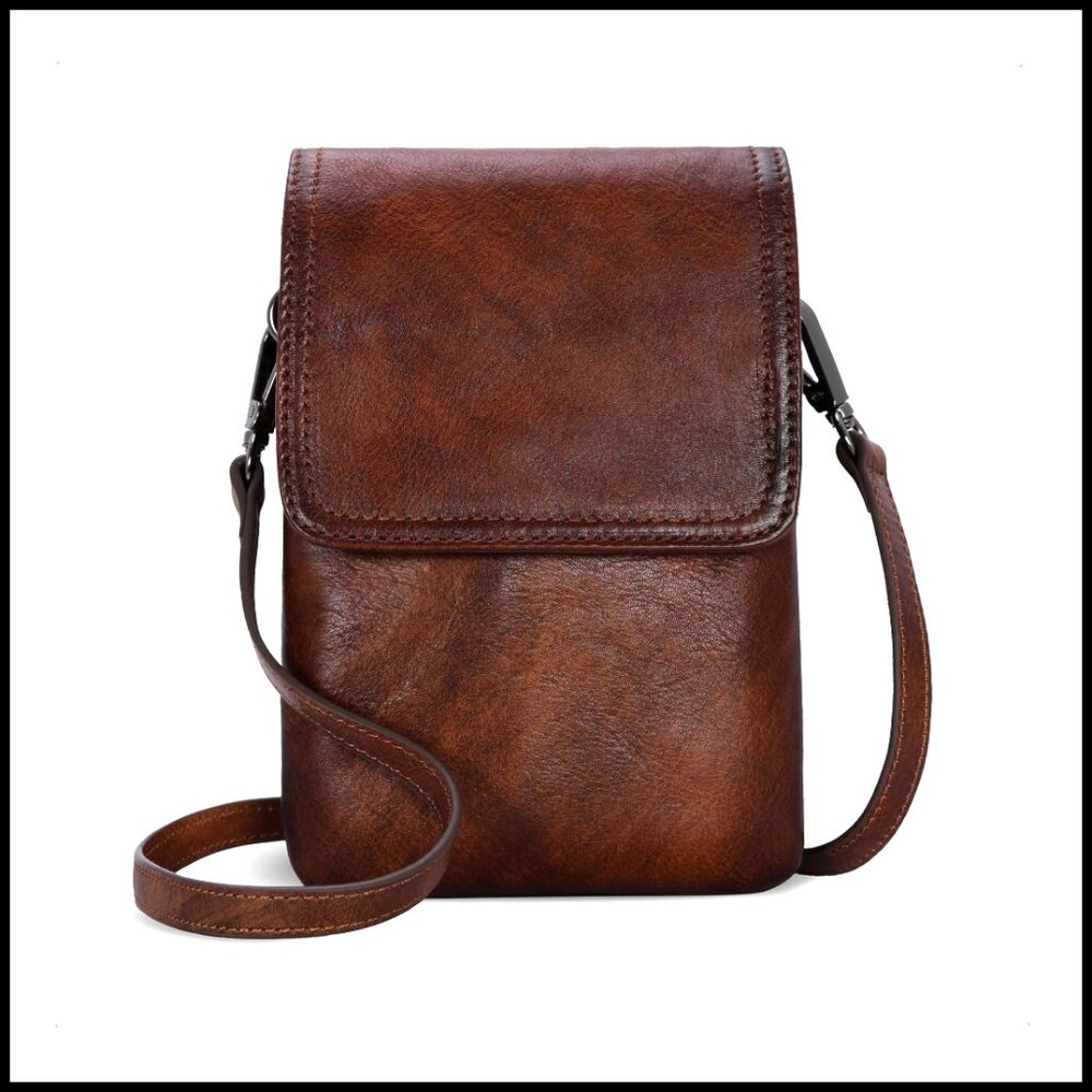 Genuine Leather Crossbody Bag RFID Anti-Theft Phone Purse Adjustable Strap